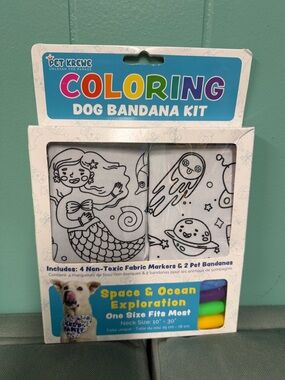 BNIB PET KREWE DIY COLORING  2 PC DOG BANDANAS SPACE & OCEAN EXPLORATION KIT